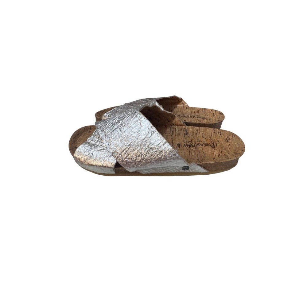 Bearpaw Womens Silver Cork Slide‎ Sandals Size 6 NWT